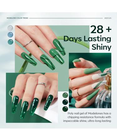 Modelones Poly Nail Gel Kit - 6 Colors 48W Nail Lamp Dark Emerald Green & Misty Gray - Perfect for Fall/Winter DIY Nail Art & Gifts - Buy Online on GoSupps.com