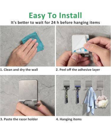 Boxing Razor Bracket Shower Set - 4 Stainless Steel Self-Adhesive Multi-Purpose Hooks for Bathroom Bedroom & Kitchen | No Drilling Required - Buy Online on GoSupps.com