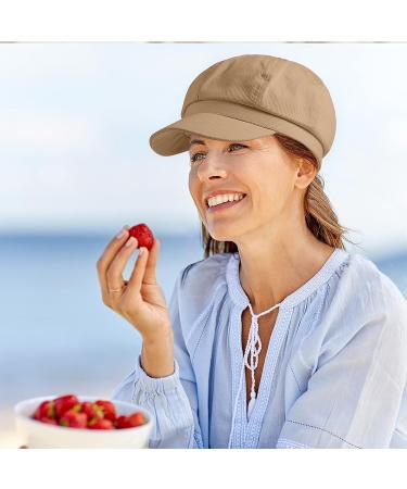 Women's Vintage Newsboy Cap Set - White & Khaki | Soft 8 Panel Cabbie Beret Hats for Girls | Medium Size - Buy Online on GoSupps.com