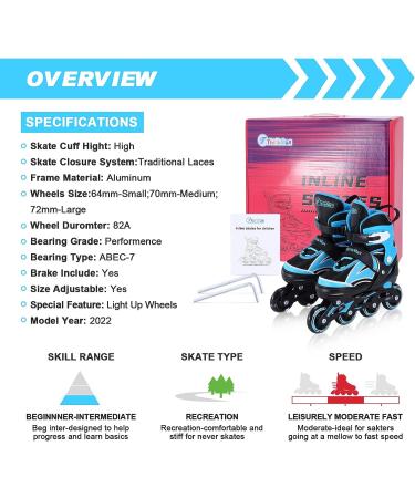 Full Light Up Wheels Inline Skates for Kids - Adjustable Roller Blades for Girls Boys, Toddler to Adult Sizes - Indoor Outdoor Skating in Blue - Medium Size (2Y-5Y US) - Buy Online on GoSupps.com