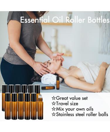 12 Pack 10ml Amber Glass Essential Oil Roller Bottles with Stainless Steel Roller Balls and Accessories | Labels, Openers, Funnels, Droppers Included - Buy Online on GoSupps.com