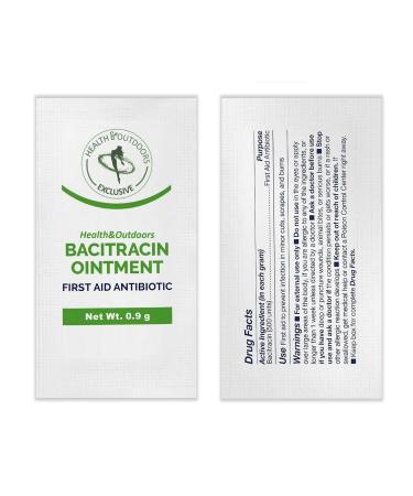 HEALTH & OUTDOORS Bacitracin Ointment First Aid 50 Count .9g Packets - for Cuts Burns Abrasions Wounds and Scrapes