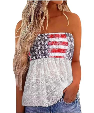 Women's Lace Splice Bandeau Tank Top - Summer Sleeveless Blouse | Floral Graphic Tee - A-White, Large - Buy Online on GoSupps.com