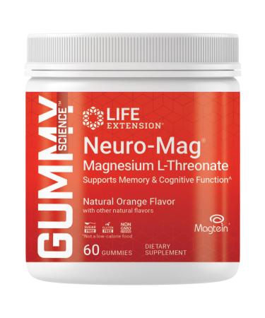 Life Extension Gummy Science Neuro-Mag Magnesium L-Threonate, Memory Support, Quick Thinking, cognition, Magnesium Supplement, Gluten-Free, Non-GMO, Orange Flavor, 60 Gummies