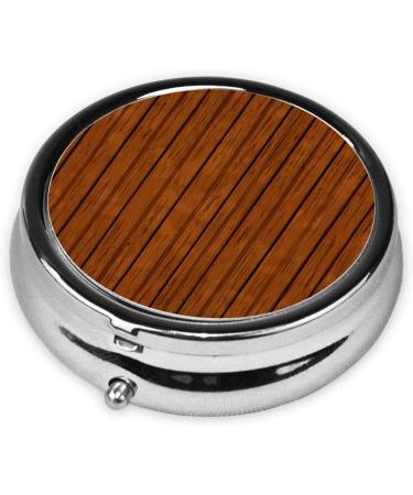 Brown Wood Pattern Round Pill Box | 3 Compartment Travel Organizer | Portable Pill Box for International Shipping - Buy Online on GoSupps.com