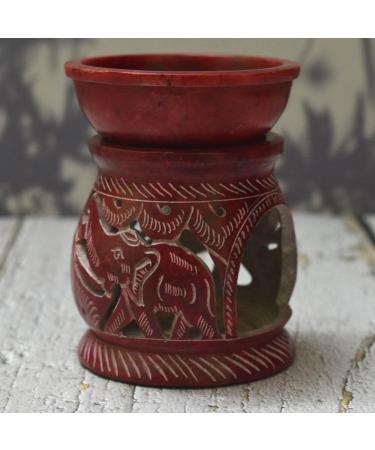 Hand Painted Red Elephant Soapstone Oil Burner Aroma Diffuser | Jali Work Tea Light Holder for Aromatherapy - Buy Online on GoSupps.com