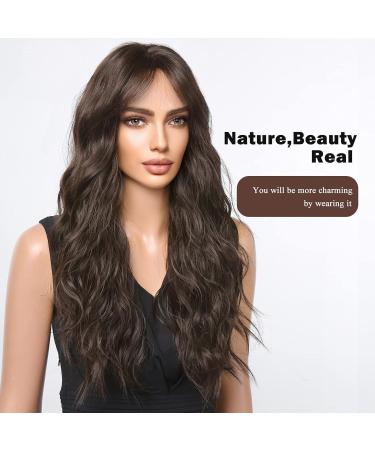 HAIRCUBE Long Brown Wavy Wig for Women | Synthetic Hair Wig with Bangs | Everyday Style & Comfort - Buy Online on GoSupps.com