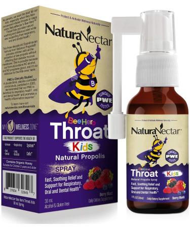 NaturaNectar BeeHero Natural Propolis Throat Spray (30 ml) Supports Respiratory System and Oral Health for Kids Alcohol and Gluten Free Berry Blast