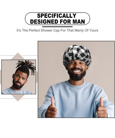 2 Large Waterproof Shower Caps for Men - Reusable Adjustable Bath Cap with Double Layer Terry Cloth Lining - Ideal for Dreadlocks, Braids, and Curly Long Hair - Buy Online on GoSupps.com