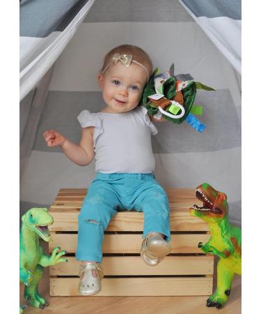 Crinkle & Teething Dinosaur Lovey Toy | Baby Sensory Square 8X8 with Ribbon Tags - Buy Online on GoSupps.com