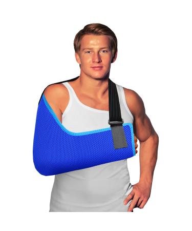 4DflexiSPORT Arm Sling Adult (L blue/aqua trim) Feel Safe Easy to Fit Cooling Fabric Technology Fits R or L. L Blue/Aqua