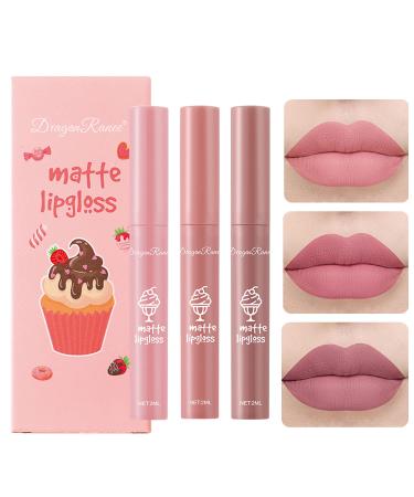 3 Colours Nude Matte Lipstick Set 24 Hour Superstay Natural Nude Lip Glazes Velvet Air Moisture Smooth Crayon Lip Stain Ultimate Nourishing Color Stick Lip Glaze Long Lasting Waterproof Lip Gloss Lipstick for Women Makeup(Set A) 3Pcs lipstick-A