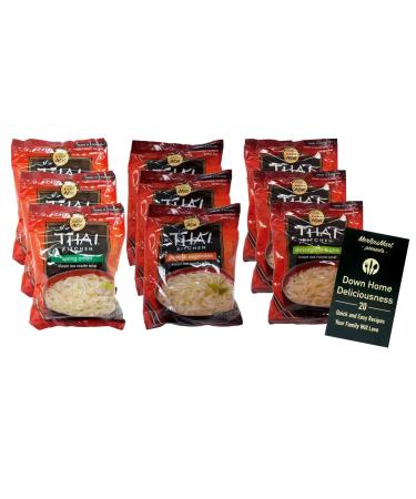Simply Asia Thai Kitchen Instant Rice Noodle Soup | Gluten Free | 3 Flavor 9 Bag Variety (3) each: Spring Onion, Garlic Vegetable, Lemongrass Chili (1.6 Ounces) Plus Recipe Booklet Bundle