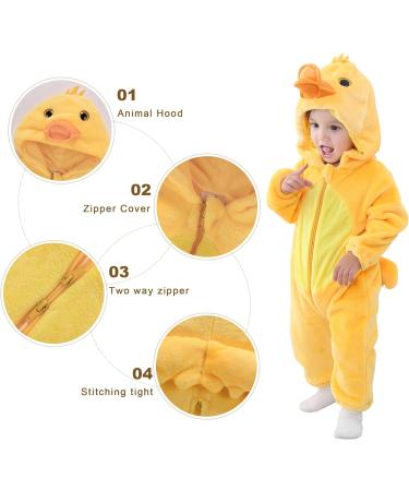 COOKY.D Baby Hooded Rompers | Winter Flannel Jumpsuit Pajamas | 24-30 Months | Duck Design - Buy Online on GoSupps.com