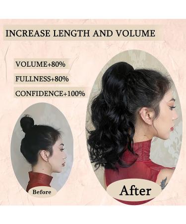 AISI BEAUTY 14 Short Curly Wavy Black Ponytail Extension | Synthetic Drawstring Ponytail for Women | Natural Looking Wavy Ponytail - Buy Online on GoSupps.com