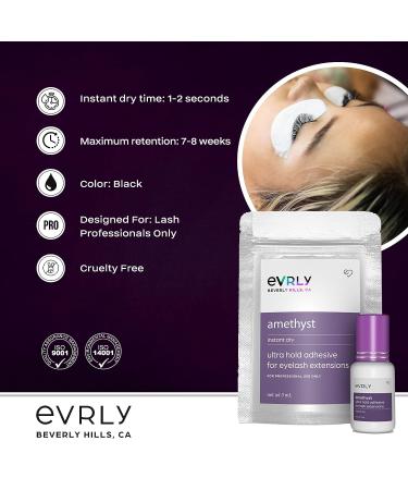EVRLY Beverly Hills Amethyst Ultra Hold Adhesive for Volume Eyelash Extensions | 5 ML Black Glue | 1-2 Sec Dry Time | 8-Week Retention | Maximum Bond for Professional Use - Buy Online on GoSupps.com