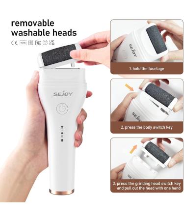 Sejoy Electric Feet Callus Removers Rechargeable 3 Grinding Heads Portable Waterproof Electronic Foot File Pedicure Tools Professional Pedi Feet Care for Dead Hard Cracked Dry Skin - Buy Online on GoSupps.com