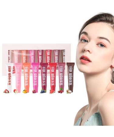 Generisch Clear lip gloss for women - 8 tinted butter oils with fruity flavors - Clear and glossy lip care gloss in various fruity flavors