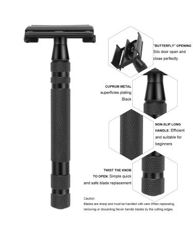 Buy Amazing Safety Razor Shave Kit - Black Men's Shaving Set with Butterfly Open Razor Brush Stand Soap Bowl & Stainless Blades - Perfect for Grooming - Buy Online on GoSupps.com
