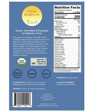 True California Organic Chandler Walnuts - 1 LB Raw Halves & Pieces - Vegan Gluten Free Snacks - Pantry Staples - 1 Pound Pack - Buy Online on GoSupps.com
