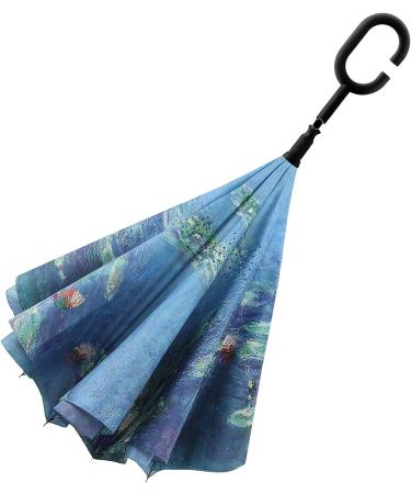 RainCaper Reverse Inverted (inside-out) Windproof Museum Monet Water Lilies Reverse-opening Upside Down Umbrella with C-shaped Handsfree Handle Claude Monet Water Lilies - Buy Online on GoSupps.com