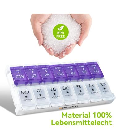 Weekly Pill Organizer - 7 Day Medication Box with Removable Compartments | Purple & White Tablet Storage Solution for International Shipping - Buy Online on GoSupps.com