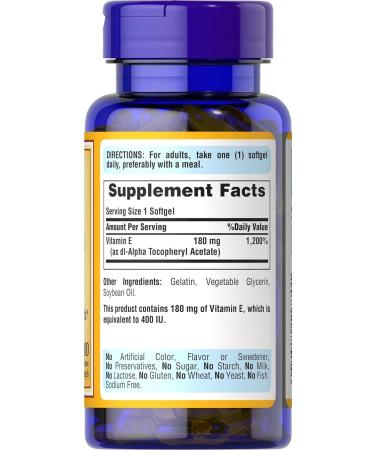 Puritan's Pride Vitamin E-400 IU Softgels 100 Count - Immune Support and Antioxidant Protection - Buy Online on GoSupps.com
