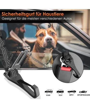 Eyin 3-in-1 Dog Seat Belt | Reflective Elastic Nylon for All Breeds | Universal Fit for Car Seats | Adjustable 90cm (62-90cm) - Black - Buy Online on GoSupps.com