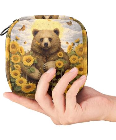 Blooming Sunflower Field Bear Menstruation Pad Bag with Zipper | Stylish & Functional Napkin Bag for Women & Girls | Ideal Tampon and Collective Bags - Buy Online on GoSupps.com