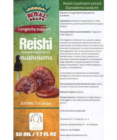 Royal Brand Reishi Mushroom Supplement/Our Reishi Mushroom Extract Promotes Longevity/Reishi Mushroom Tincture - 50ml / 1.7 Fl Oz - Buy Online on GoSupps.com