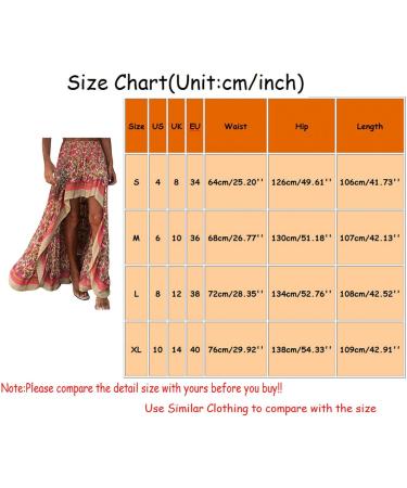 Sanahy Women Boho Floral Print High Low Maxi Dress with Ruffle Hem - Red - Buy Online on GoSupps.com