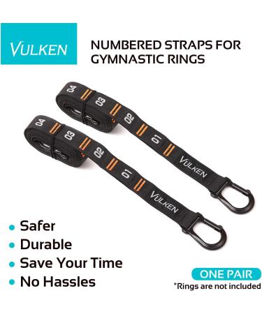 Vulken Adjustable Gymnastic Rings Straps with Steel Carabiners - Numbered & Easy Set Up | One Pair - Buy Online on GoSupps.com