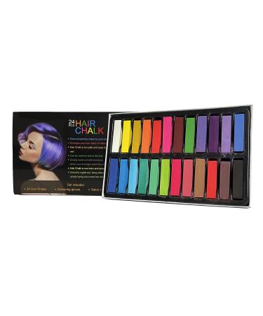 24 Colour Hair Chalk Set with Gloves & Cape | Temporary Hair Dye in Vibrant Colours | Simple Hair Colour Kit | Girl's Wash Out Hair Dye for Dark & Light Hair | DIY Cosplay Hair Colouring | Non-Toxic