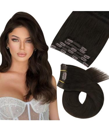 Moresoo Clip in Hair Extensions Real Human Hair Extensions Clip in Double Weft Darkest Brown Clip in Extensions Remy Hair 14 Inch 5 Pieces/70g #2 35 cm #2