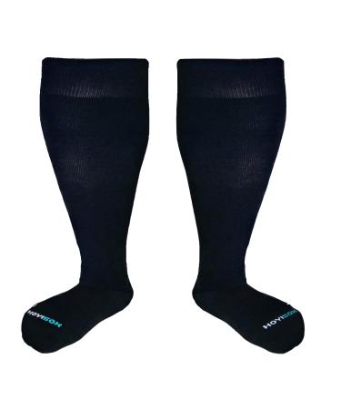 HOYISOX Plus Size Compression Socks 20-30 mmHg for Men and Women, Wide Calf Extra Large, Comfortable Cotton Black XX-Large