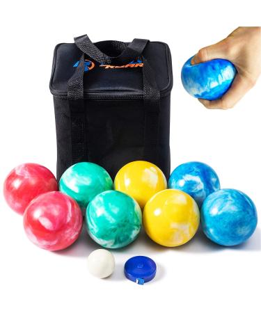 Rally and Roar Soft Rubber Bocce Ball Game Set - 8 Balls, Pallino, Carry Case, Measuring Rope - 84mm