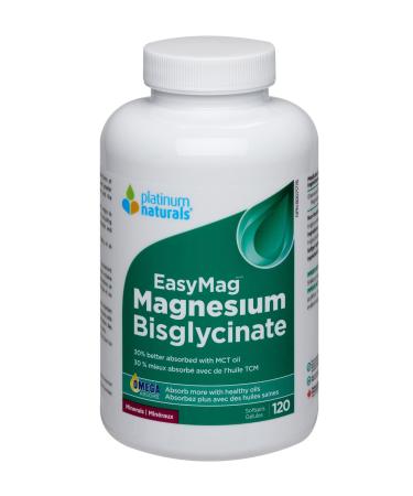Platinum Naturals - EasyMag Magnesium Bisglycinate 120 Softgels - Maintain Muscle Function and Relaxation - Supports Energy Production and Metabolism - Help to Alleviate Headaches - Absorb More with Healthy Oils