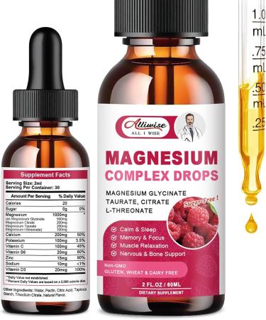 Magnesium Glycinate 500mg Drops Supplement - High Absorption Liquid Blend for Muscles, Sleep, Calm & Energy - 1000mg Magnesium Citrate, Taurate, L-threonate - Buy Online on GoSupps.com