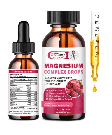 Magnesium Glycinate 500mg Drops Supplement High Absorption Liquid Magnesium 1000mg Blend with Magnesium Citrate Taurate Magnesium L-threonate for Muscles Sleep Calm & Energy