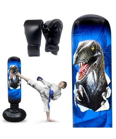 RAGECAMEL Thickened Inflatable Kids Punching Bag with Stand, Freestanding Dinosaur Punching Bag for Kids, Boxing Punching Bag with Gloves, Blow Up Punching Bag for Kids