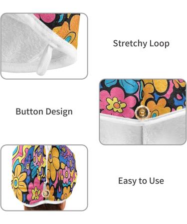 Purple Pink Blue Flowers Hair Towel 2 Pack - Super Absorbent Quick Dry Hair Turbans for Women & Girls - Buy Online on GoSupps.com