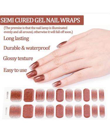 20PCS Semi Cured Gel Nails Gel Nail Stickers - Semi Cured Gel Nails Strips - Semi Cured Gel Nail Wraps - Glossy & Long Lasting Gel Nail Stickers Need UV Light (Brown Shiny Gradient Style) - Buy Online on GoSupps.com