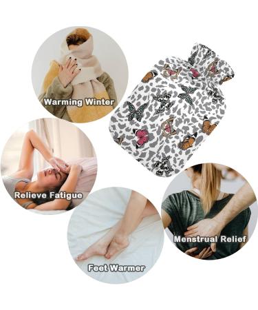 Naanle Leopard Butterflies Heat Bottle with Cover - 1L Transparent Hot Water Bottle for Bed Hand & Feet Warmer Pain Relief & Cold Therapy - Buy Online on GoSupps.com