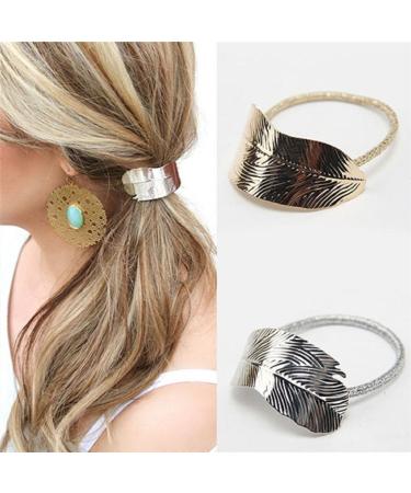 Buy Daedalus 2pcs Women Leaf Design Elastic Ponytail Holder Hair Bands - Stylish & Durable Hair Accessories for International Shipping - Buy Online on GoSupps.com