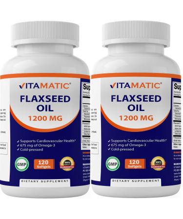 2 Pack - Vitamatic Flaxseed Oil 1200mg 120 from Cold Pressed Flax Seed - 675 mg of ALA Omega 3 Fatty Acids for Improving Heart Health