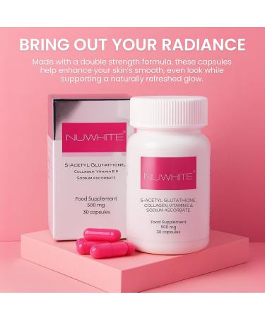 NuWhite Nu White S-Acetyl Glutathione New Improved Formula Skin Whitening 30 Capsules - Buy Online on GoSupps.com