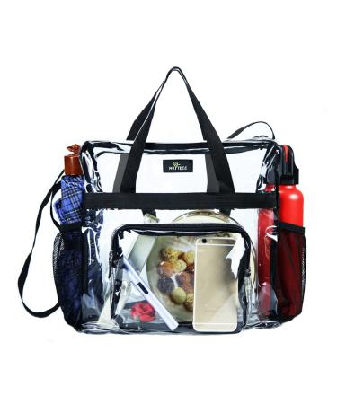 Clear Bag Stadium Approved, Transparent See Through Clear Tote Bag for Work, Sports Games-12 x12 x6 Black-l
