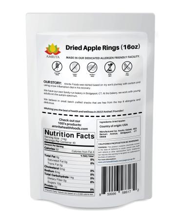 Amrita Dried Apple Rings 16 oz | No Sugar Added, Vegan, non-GMO, Gluten Free, Peanut Free, Soy Free, Dairy Free | Packed Fresh in Resealable Bags | Dehydrated Apples for Baking or Snacking Apple Rings 2 Pound (Pack of 1)