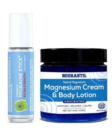 Basic Vigor Migrastil Extra Strength Migraine Stick & Topical Magnesium Cream Bundle