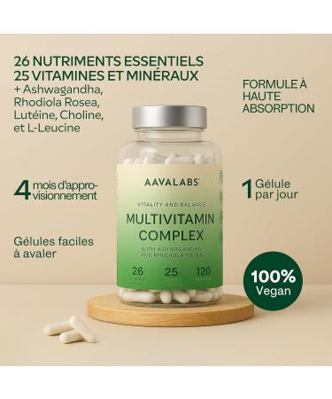 Multivitamines et Min raux -13 Vitamines Adultes dont Vitamine A B C D E K Ashwagandha Rhodiola Rosea 12min raux dont Magnesium Zinc - Complement Alimentaire Multivitamines Homme Femme 120Capsules - Buy Online on GoSupps.com